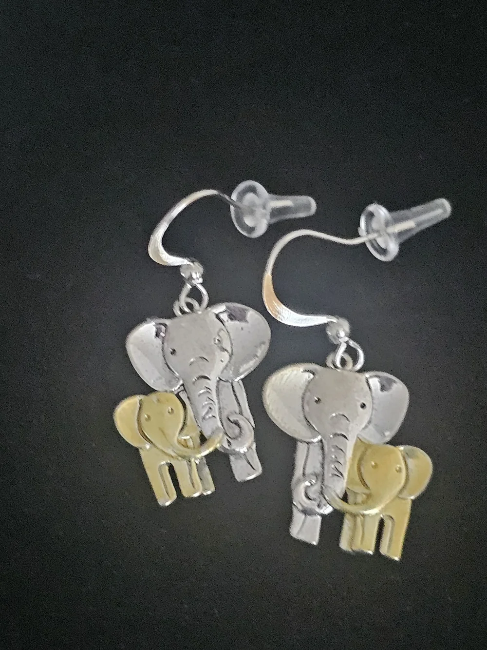 Kids Elephant Dangle Earrings - Silver and Gold
